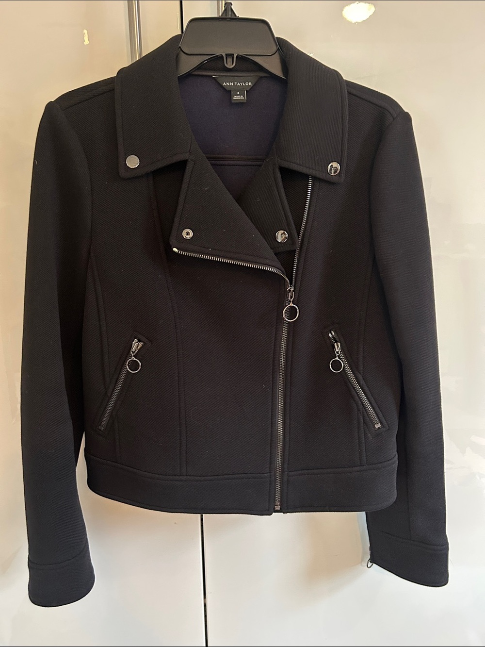Ann Taylor Black Asymmetric Zip Moto Jacket/Blazer